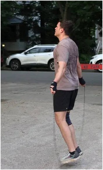 Jake jumping rope for conditioning