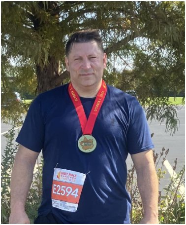 Lou Storiale after finishing the Indy Half Marathon